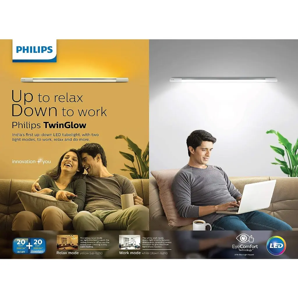 Philips TwinGlow 20W Uplight (3000) 20w Downlight (6500) LED Batten 4ft 2.webp