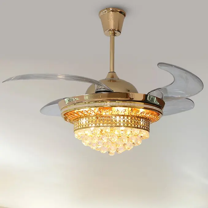 CRYSTAL CEILING FAN WITH LED LIGHT ( Gold )
