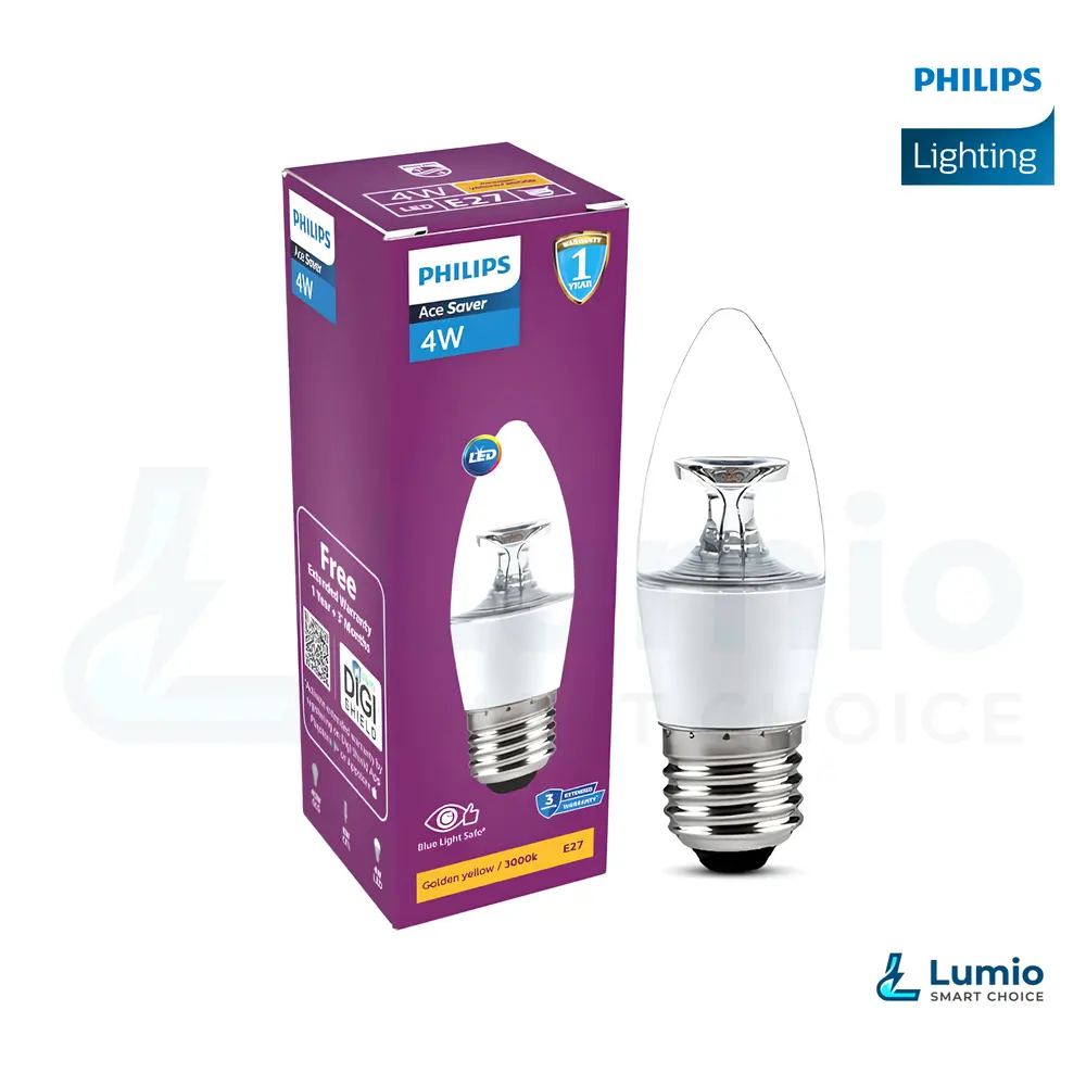 Philips 4W AceBright LED Clear Lens Candle Bulb